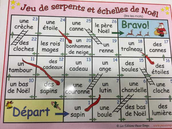 Le jeu de serpents et échelle de Noël
