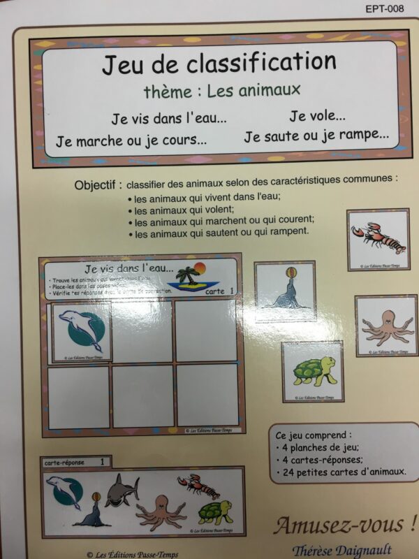 Jeu de classification des caractéristiques communes